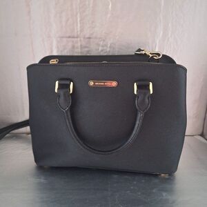 Michael Kors Large Black Leather Crossbody Satchel Removable Strap